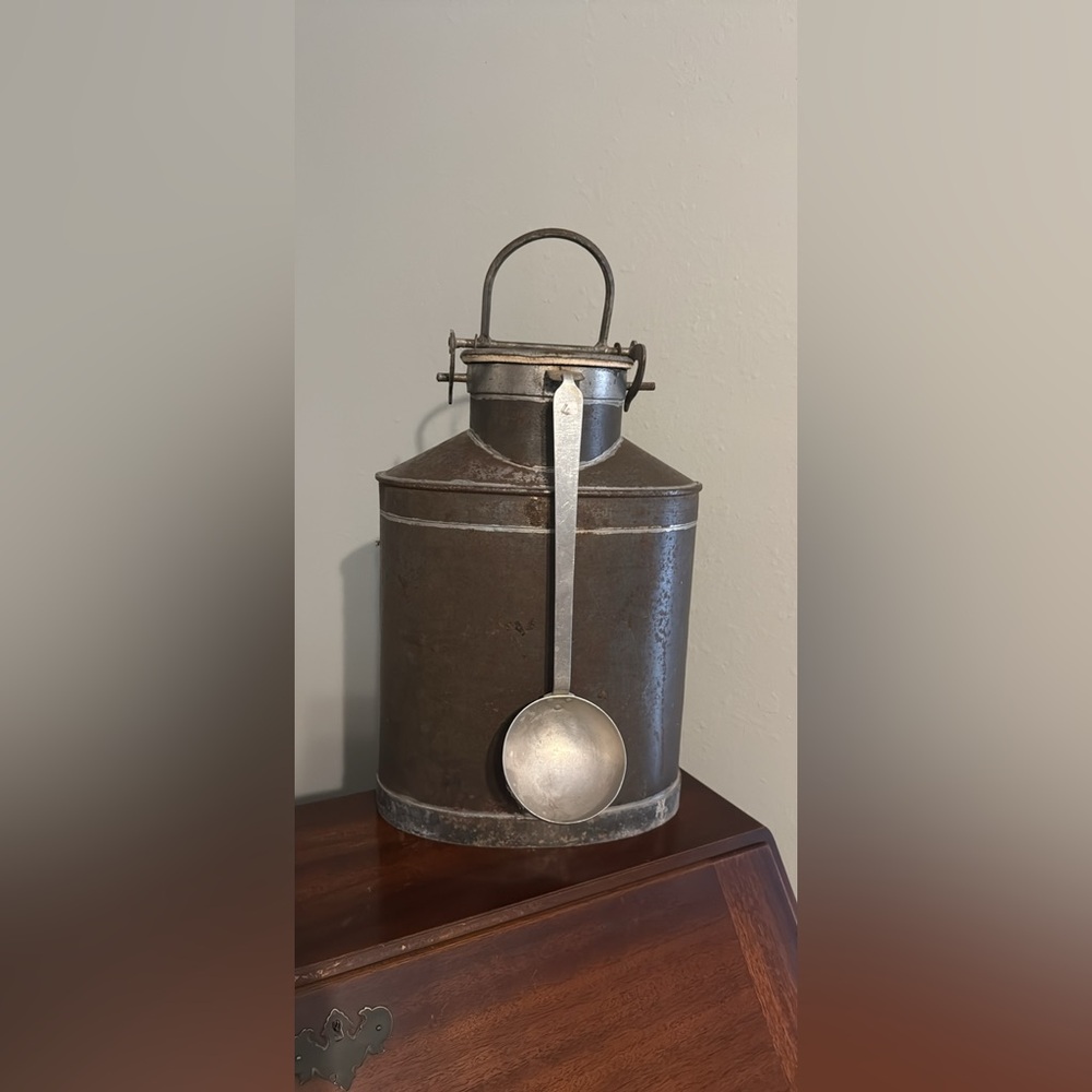 Vintage Italian Metal Milk Can with Ladle
